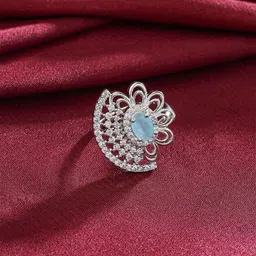 Yellow Chimes Rhodium-Plated American Diamond & Crystal Studded Adjustable Finger Ring-picture-42