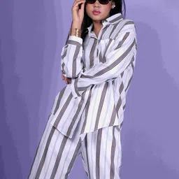 Unityshop Striped Collar Neck Shirt With Trousers Co-Ords image 3