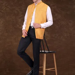 SKAVIJ Men Woven Design Nehru Jacket image 2