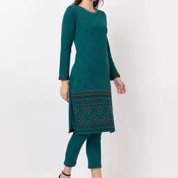 KEIKO Geometric Woven Design Round Neck Acrylic Jacquard Straight Kurta image 3