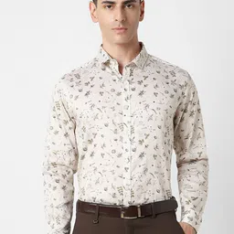 V Dot Men Spread Collar Floral Printed Cotton Slim Fit Casual Shirt-image-37