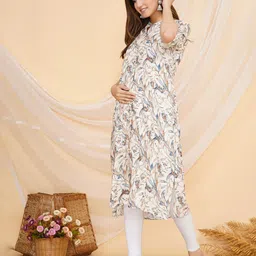 MomsBae Floral Printed Mandarin Collar Feeding Maternity A-Line Kurta-picture-39
