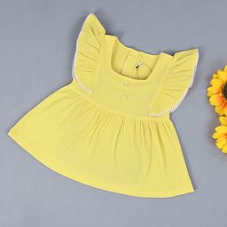 Hijo Kids Wear Girls Striped Square Neck Flutter Sleeve A-Line Dress-picture-7