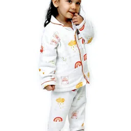 Snuggly Spaces Kids Rainbows & Rain Printed Lapel Collar Night Suits image 4