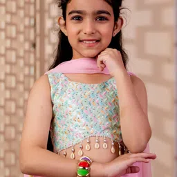 Sangria Girls Embroidered Sequinned Ready to Wear Lehenga & Blouse With Dupatta image 2