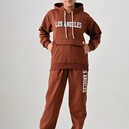 SMSHOPMORE Girls Los Angeles Typography Printed Hooded Mid-Rise Tracksuit-picture-19
