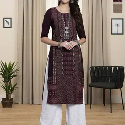 HERE&NOW Selection Of 2 Ethnic Motifs Printed Round Neck Straight Kurta-picture-27