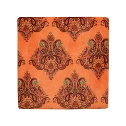 GLOBALLY INDIAN Orange Printed Wooden Square Ottoman image 4