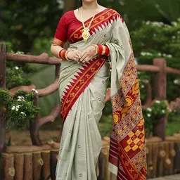 ETHNIC ODISHA HANDLOOM Ethnic Motifs Pure Cotton Sambalpuri Saree-picture-21