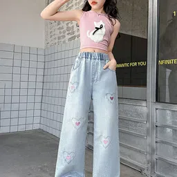 LULU & SKY Girls Wide Leg Mid-Rise Mildly Distressed Jeans image 4