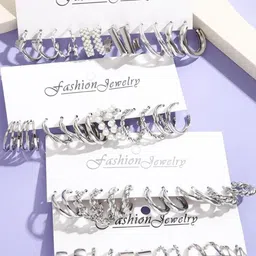 DressBerry Silver-Plated Alloy Pearls Hoop Earrings-image-67