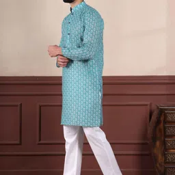 PulseIQ Men Blue Linen Kurta Sets image 3