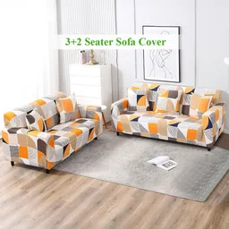 HOKIPO Square Abstract Print 5 Seater Fully Covered Stretchable Sofa Cover-picture-18