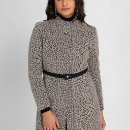 LURE URBAN Women Self Designed Long Sleeves Regular Fit Stand Collar Overcoat-image-52