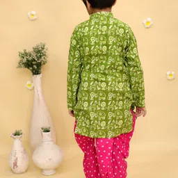 JUNITOS Boys Bandhni Printed Regular Pure Cotton Kurta with Dhoti Pants image 4