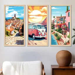 ArtVibes Blue & Green 4 Pieces Printed Wooden Paintings Wall Art image 2