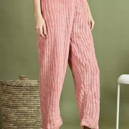GRAGE Pink Striped Self Design Fur Lounge Pant image 5
