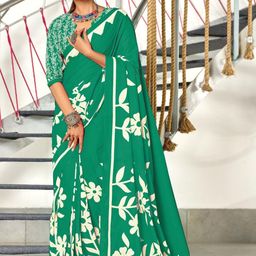 Suha Green Pure Cotton Printed Block Print Sarees-picture-0