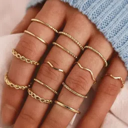 TheVineGirl Set Of 14 Gold Plated Adjustable Finger Rings-picture-34