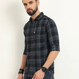 allwin paul Men Regular Fit Checkered Cut Away Collar Casual Shirt image 3