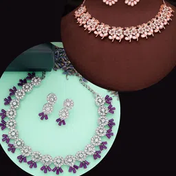 DIVASTRI Pahal Set Of 2 Silver-Plated & Rose Gold-Plated AD Studded Jewellery Set-picture-21