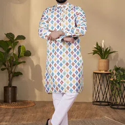 KURTA WALLAH Men Geometric Printed Thread Work Floral Kurta-picture-13