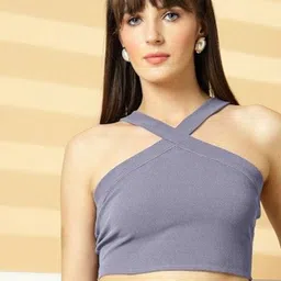 Oomph! Women Halter Neck Sleeveless Fitted Crop Top-image-78