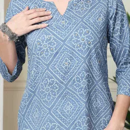 Roly Poly Bandhani Printed Notch Neck Pure Cambric Cotton Kurta With Trouser & Dupatta image 2