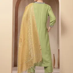 House Of Zelena Women Pleated Sequinned Kurta with Trousers & With Dupatta image 3