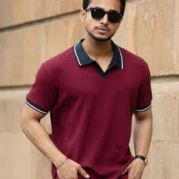 Powerlook Men Wine Contrast Collar T-Shirt-picture-28