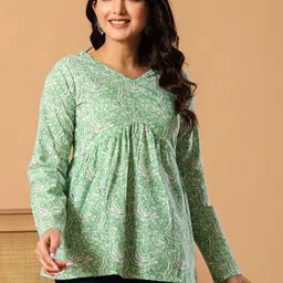 L R TEXTILES Ethnic Motifs Printed V-Neck Pure Cotton Empire Kurti-picture-23