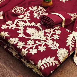 HERE&NOW Floral Embroidered Embellished Georgette Unstitched Dress Material-picture-27