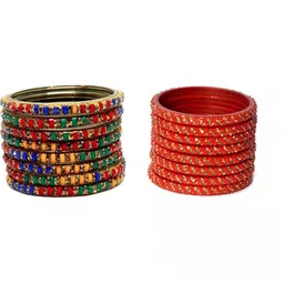 LLL FASHION Set Of 2 Multi Glass Artificial Stones & Beads Bangle-image-96