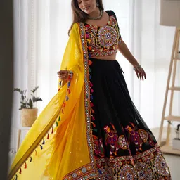 LeeliPeeri Designer Embroidered Mirror Work Semi-Stitched Lehenga & Blouse With Dupatta image 2