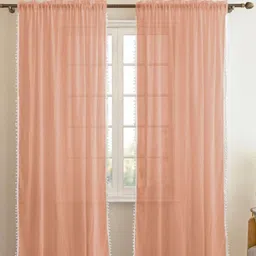 HOMEMONDE Peach-Coloured 2 Pieces Sheer Cotton Long Door Curtain-picture-30