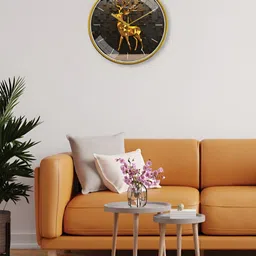 RANDOM Black & Gold-Toned Printed Contemporary Analogue Round Wall Clock image 2