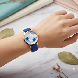 Moover Women Printed Dial & Leather Bracelet Style Straps Analogue Automatic Watch FLWRltr-BLUE-j1 image 4