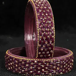 ZULKA Set of 2 Alloy Base Artificial Stone & Beads Work Bangles image 2