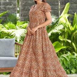 CHANSI Ethnic Motifs Print Puff Sleeve Fit & Flare Maxi Dress image 3