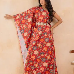 KAORI BY SHREYA AGARWAL Ethnic Motifs Print One Shoulder Belted Kaftan Maxi Dress-picture-24