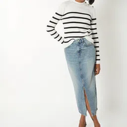 max Women Mock Collar Striped Printed Long Sleeves Pullover image 4