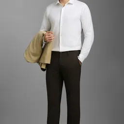 louis philippe Men Slim Fit Brown Polyester Trousers image 2