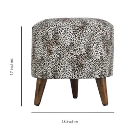 GLOBALLY INDIAN Grey Printed Wooden & Velvet Round Puff Ottoman image 2
