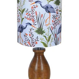 Homesake Brown Printed Wood Industrial Cylindrical Shaped Table Lamp with Bulb image 3