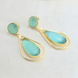 SIVA BY ANIKA Brass-Plated Artificial Stones Studded Teardrop Shaped Drop Earrings-picture-36