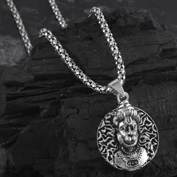 ADMIER Unisex Silver-Plated God Hanuman Circular Pendant with Chain-picture-32