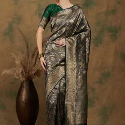 Desi Fusion Ethnic Motifs Zari Art Silk Heavy Work Saree image 2