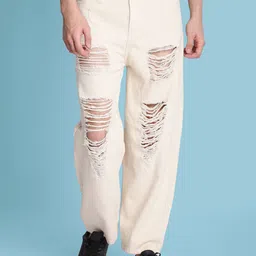 The Roadster Lifestyle Co Ecru Heavy Distress Baggy Fit Jeans-picture-16