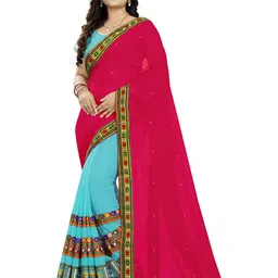 DIVASTRI Embellished Mirror Work Poly Georgette Half and Half Saree-picture-11