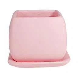LASAKI Nebi Pink Ceramic Handmade Planter With Plate image 3
